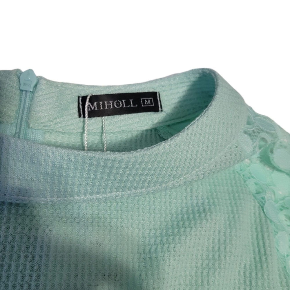 NWT  Miholl   Women's M   Waffle Knit   Top   Aqua Green - Picture 4 of 15